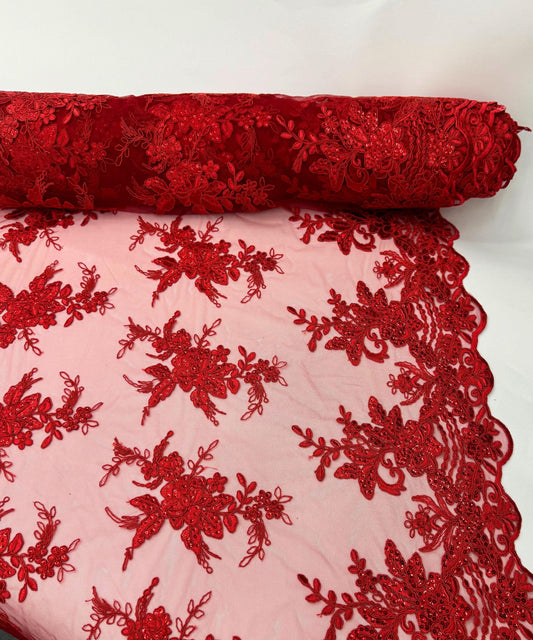 Red Embroidered Floral Bridal Lace