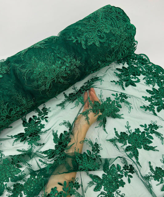 Hunter Green Embroidered Lace