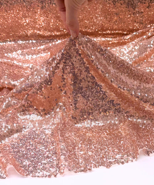 Rose Gold Sequin Fabric, Glitz Stretch Rose Gold Sequins on Mesh Fabric for Party Dress Sequin Dress, Tablecloth, Sequin Fabric by the Yard
