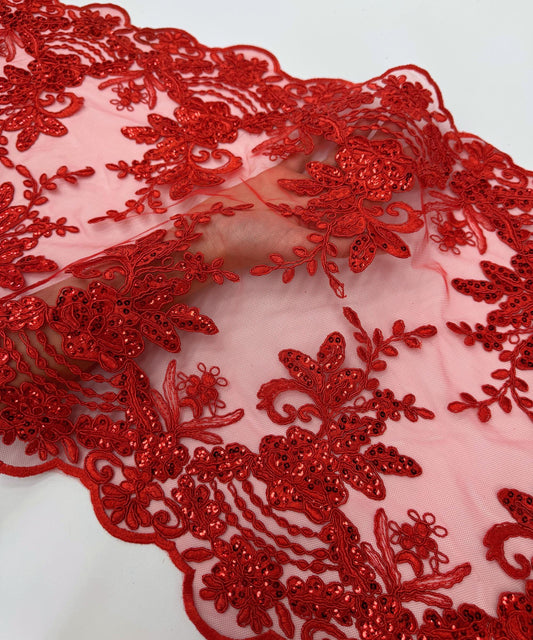 Red Sequin Lace Fabric for Table Runner