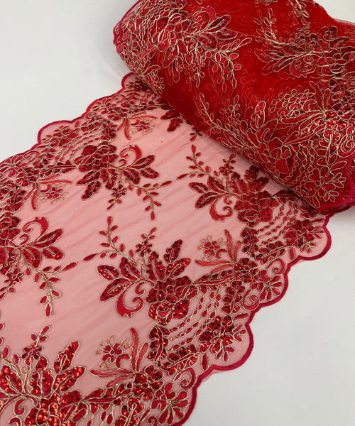 Red Sequin Lace Fabric for Table Runner