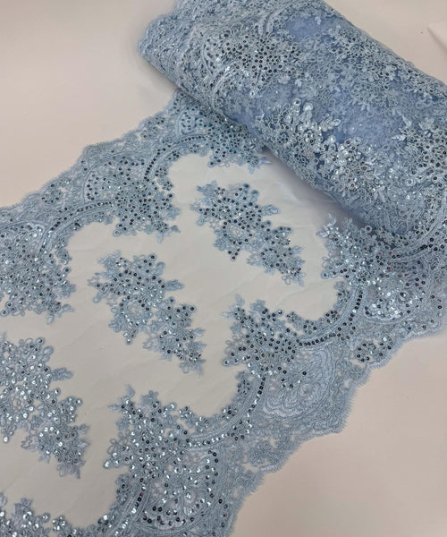 Baby Blue Sequin Lace Fabric for Table Runner