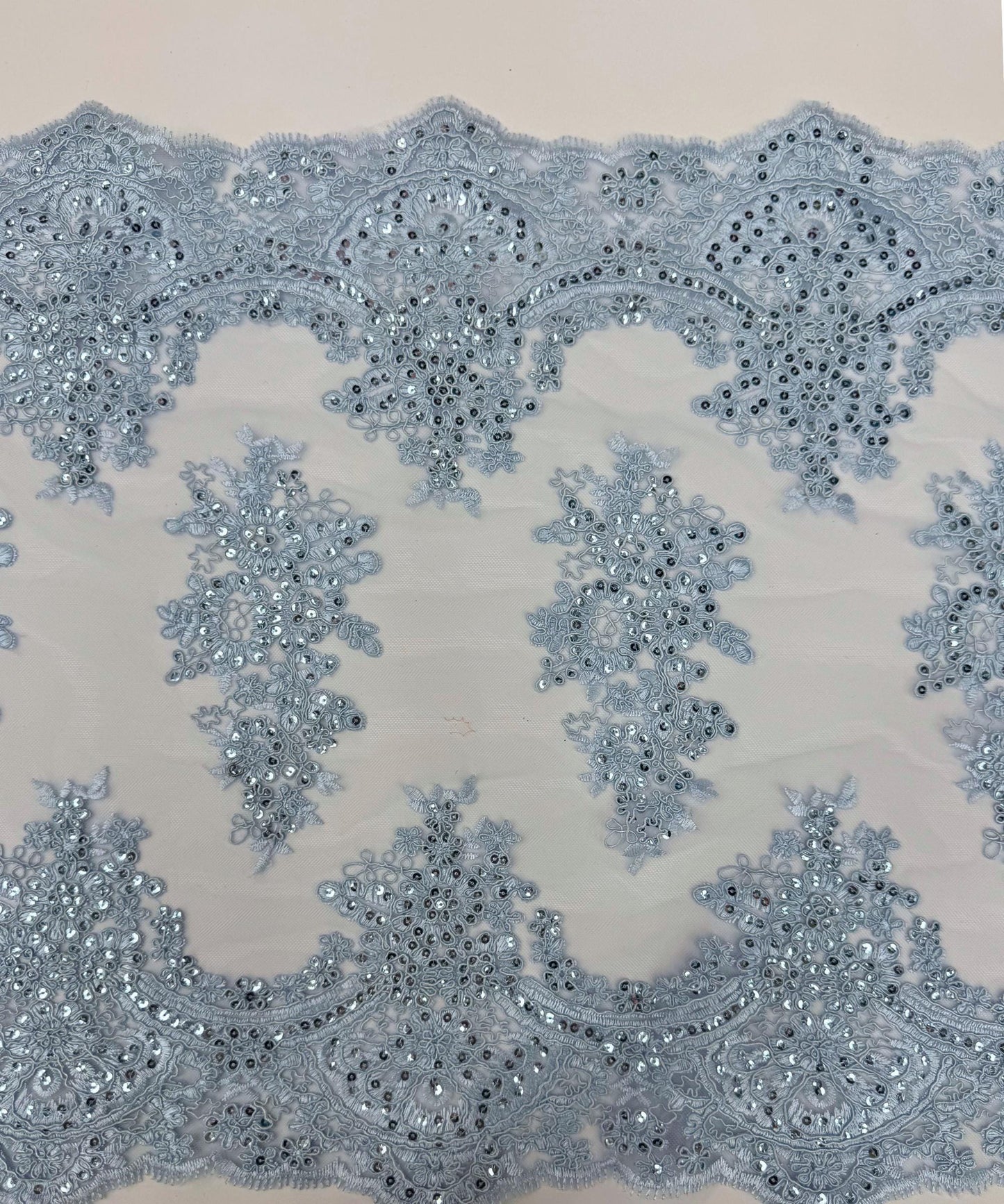 Baby Blue Sequin Lace Fabric for Table Runner
