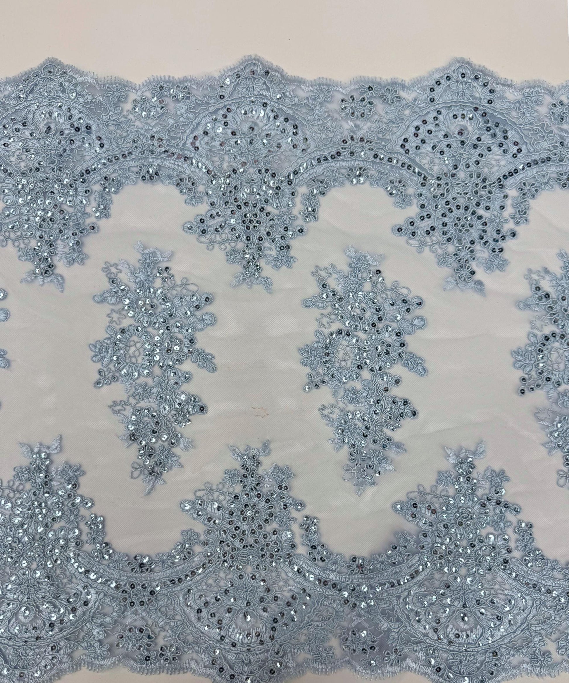 Baby Blue Sequin Lace Fabric for Table Runner